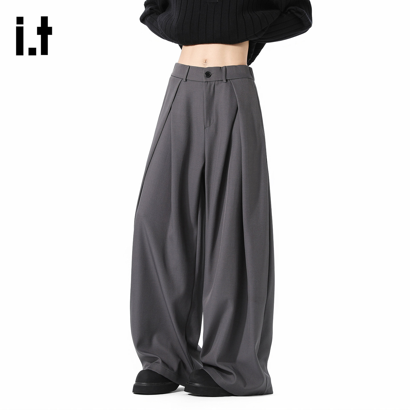 it :5cm/FIVECM老钱风垂感打褶弯刀裤子直筒阔腿长裤松弛感西裤男