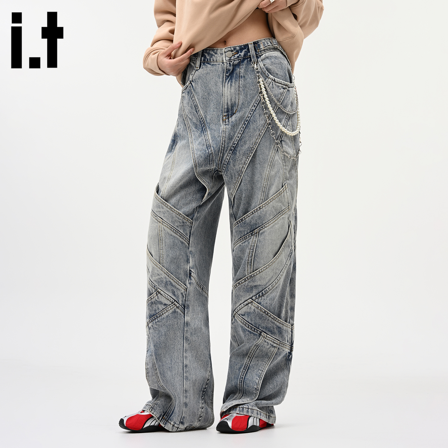 FIVEcm美式个性分割阔腿牛仔裤