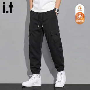 it :5cm/FIVECM工装裤男士宽松男裤加绒加厚口袋束脚裤运动休闲裤
