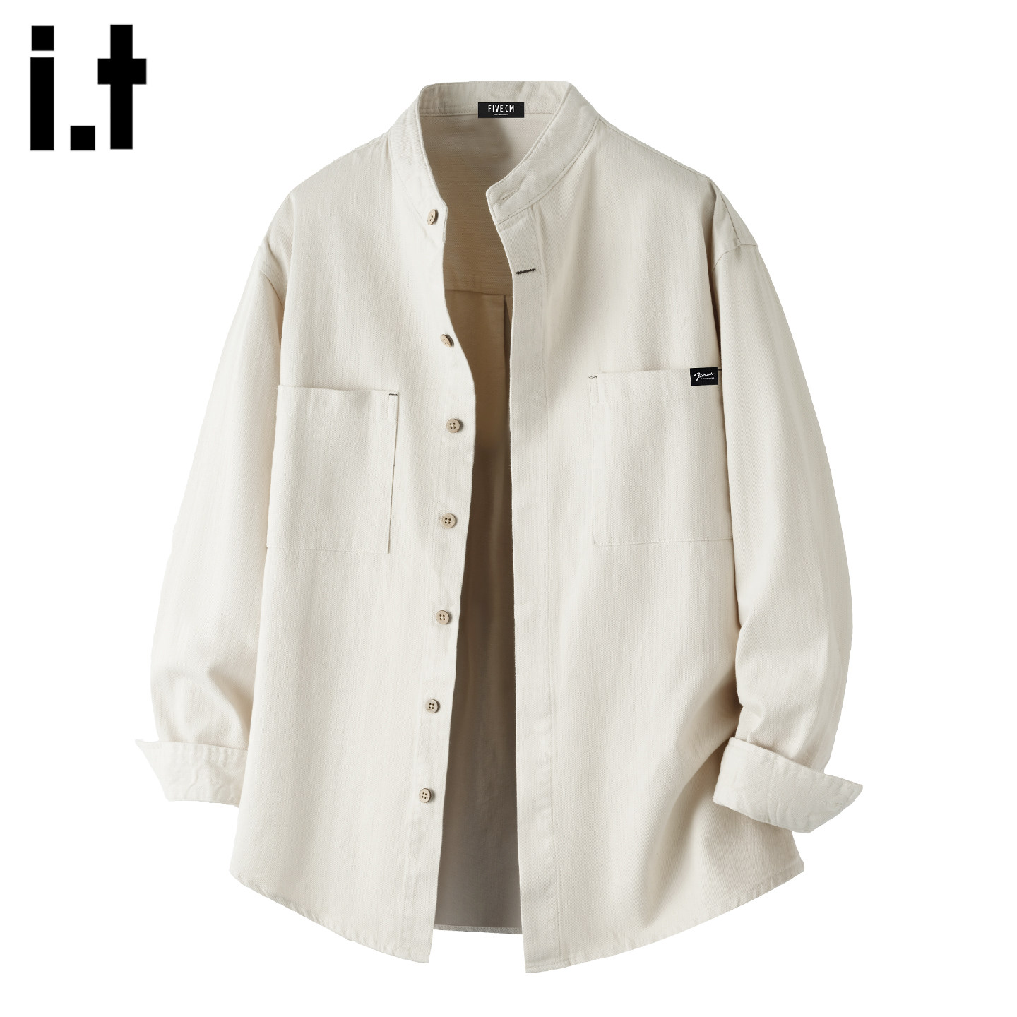 it :5cm/FIVECM简约纯色长袖衬衫男春季宽松休闲老钱风衬衣外套潮