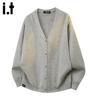 it :5cm/FIVECM粉色v领毛衣外套男款秋冬季慵懒休闲针织开衫上衣