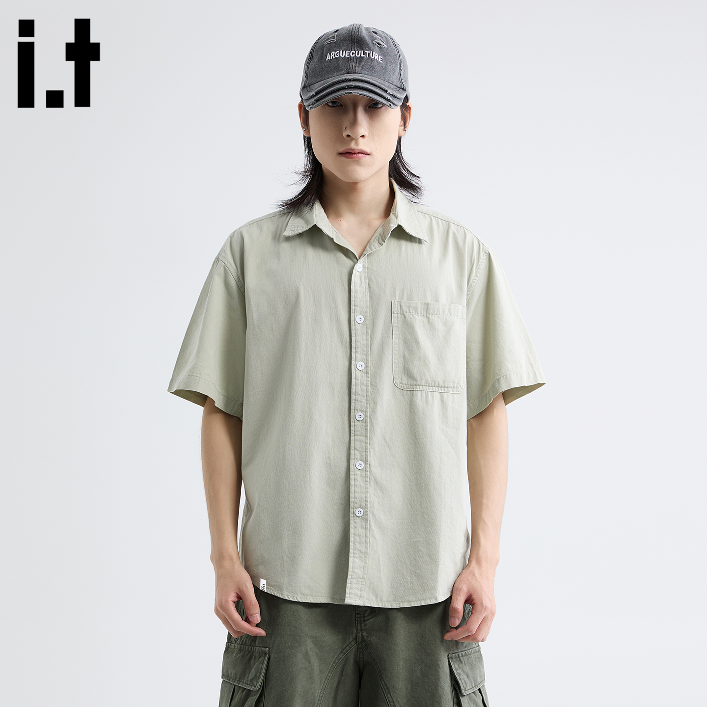 it :5cm/FIVECM男士绿色长袖衬衫男款2025新款夏季宽松高级感上衣