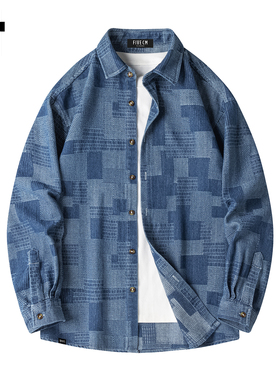 it :5cm/FIVECM蓝色格子长袖衬衫男士2025春秋季翻领外套宽松上衣