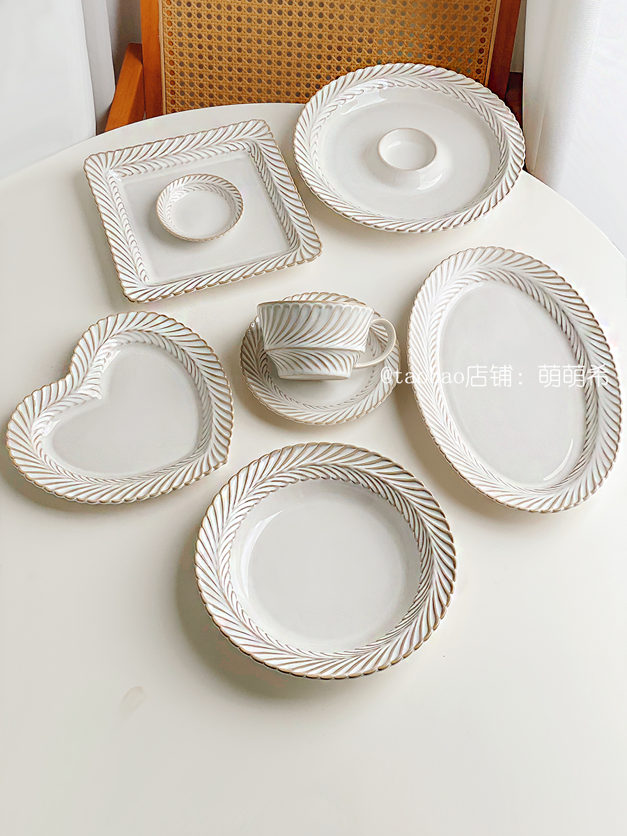 日式ins复古陶瓷餐具米饭碗深圆盘鱼盘蘸料碟面碗家用菜盘咖啡杯