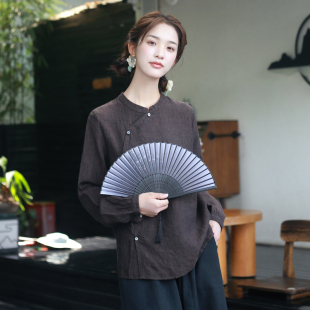 亞麻唐裝 秋裝 女上衣中國風禪修服居士服禪意茶服中醫(yī)館工作服中式