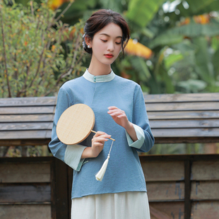 中国风女装唐装品牌华服女茶艺师服装茶馆工作服中医衣服中式上衣