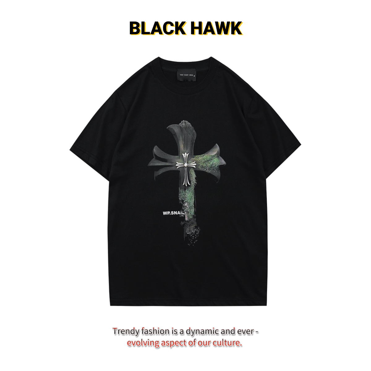 BLACKHAWK潮牌短袖T恤夏季新款高街男女时尚潮流十字架宽松上衣