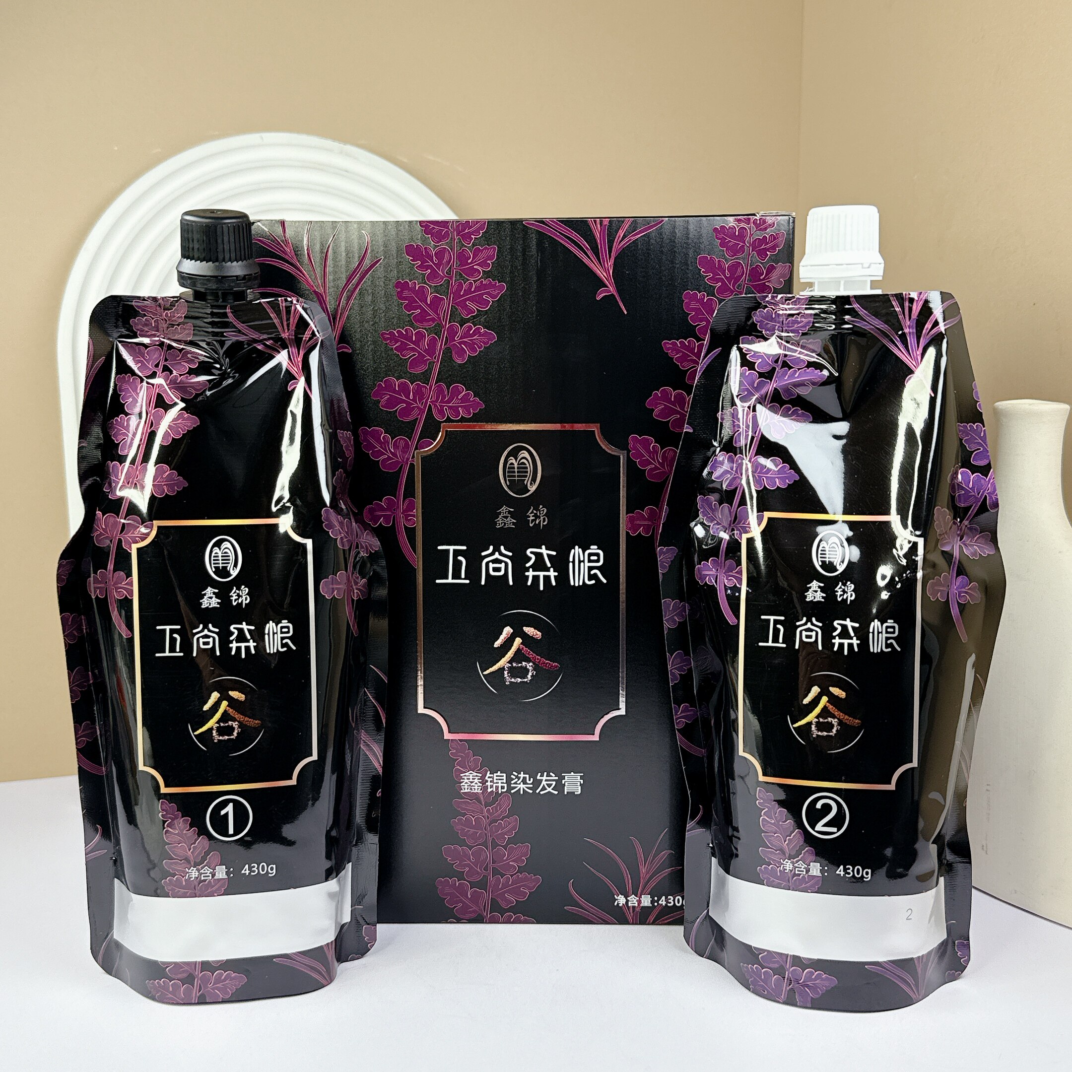 鑫锦自然黑盖白不沾头皮染发膏