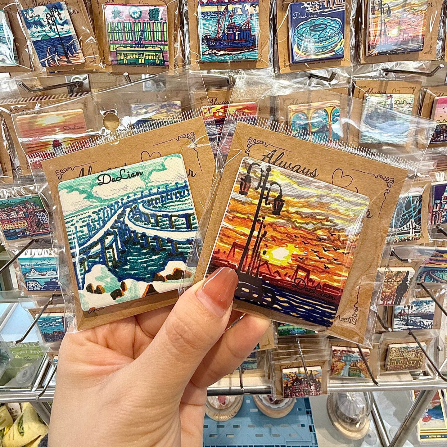 大连油画风陶瓷冰箱贴跨海大桥