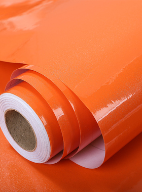 加厚鲜橙色烤漆壁纸橱柜家具翻新贴纸柜门装饰厨房防油装饰自粘