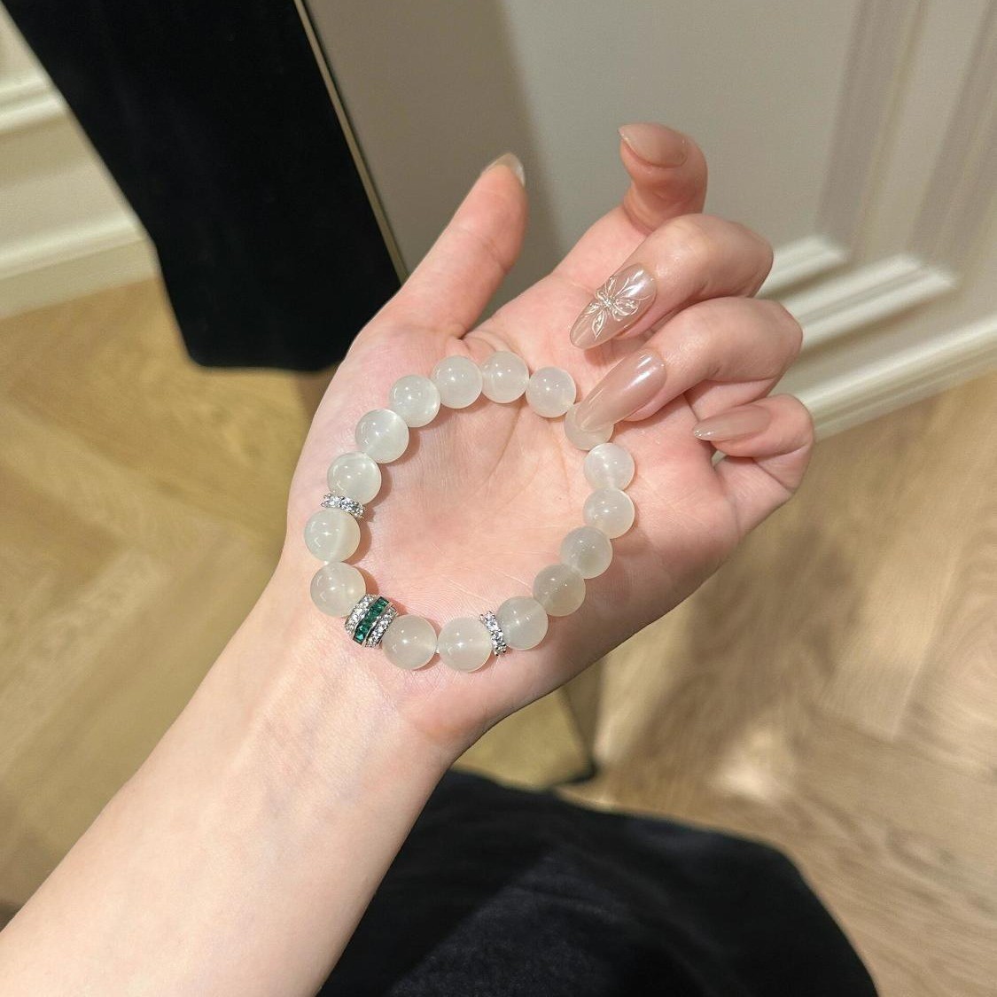 进口白月光名媛风高级感手串轻奢复古翡翠绿串珠小众设计感手链手