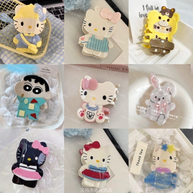 进口可爱新款醋酸发夹少女后脑勺甜美kt猫咪鲨鱼夹子发饰ins卡通