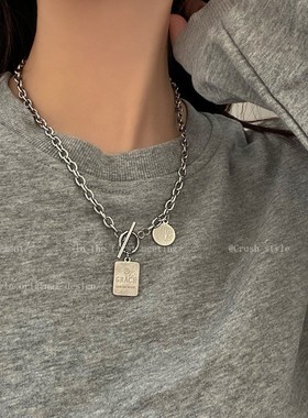 进口钛钢不掉色硬币卫衣项链女士小众中性2025新款潮酷嘻哈装饰配