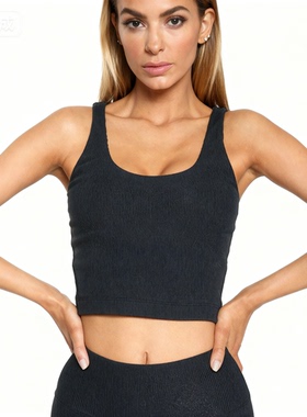 新品现货罗纹高弹瑜伽运动背心带胸垫女跑步训练普拉提健身内衣