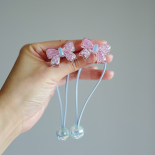 轻奢甜美蝴蝶结双头发绳亮片发饰气质小众高级感头饰儿童绕绕皮筋