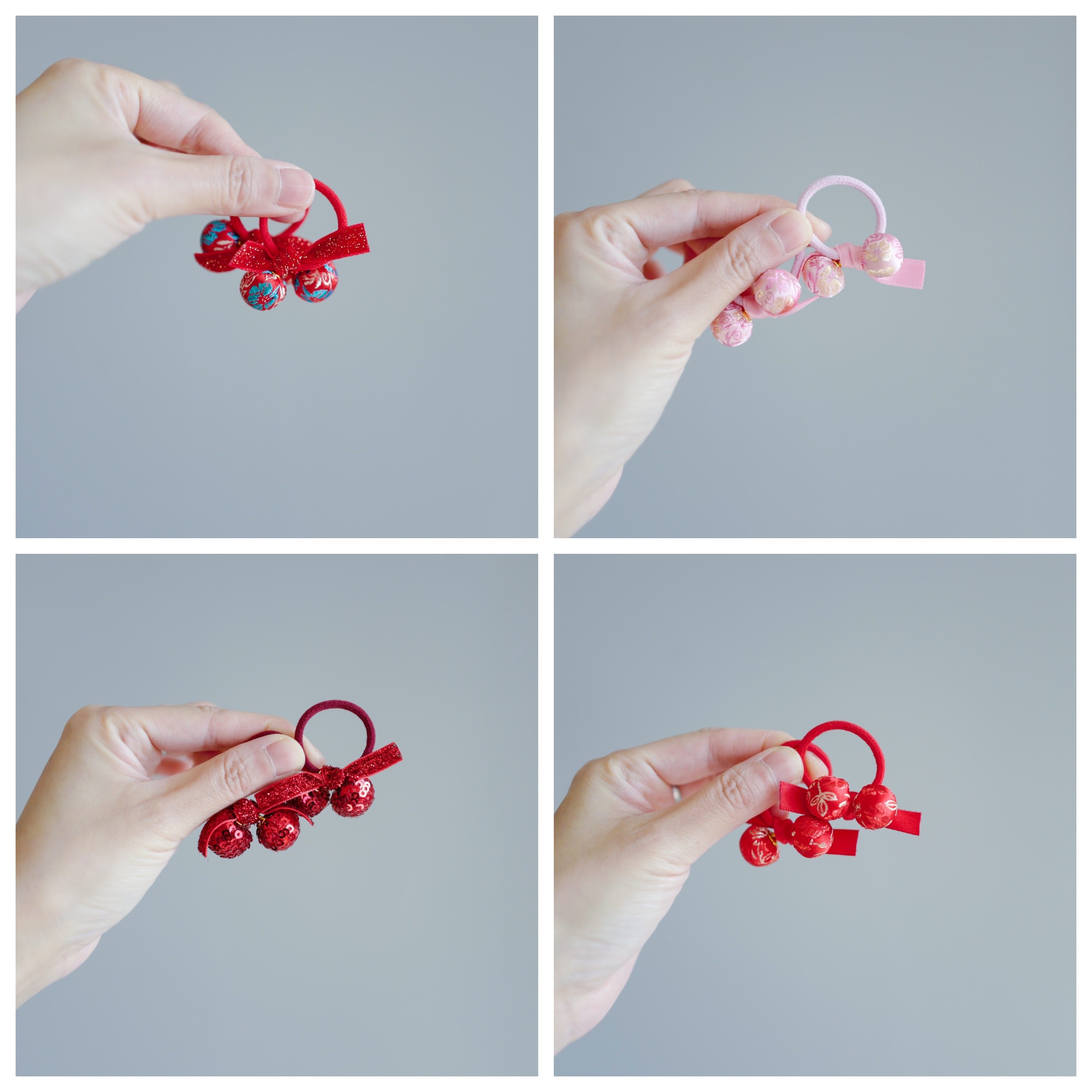 新年古风红色蝴蝶结球球小号发圈发饰儿童对扎发绳婴幼儿头绳头饰