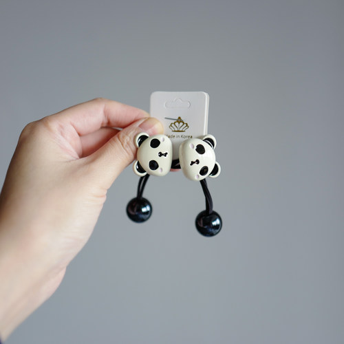 儿童熊猫双头发绳女孩高弹力扁皮筋对扎绕绕发圈小女生对扎皮套