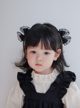 精致黑色轻纱立体蝴蝶结儿童发夹小女生对夹侧边夹发卡韩版头饰