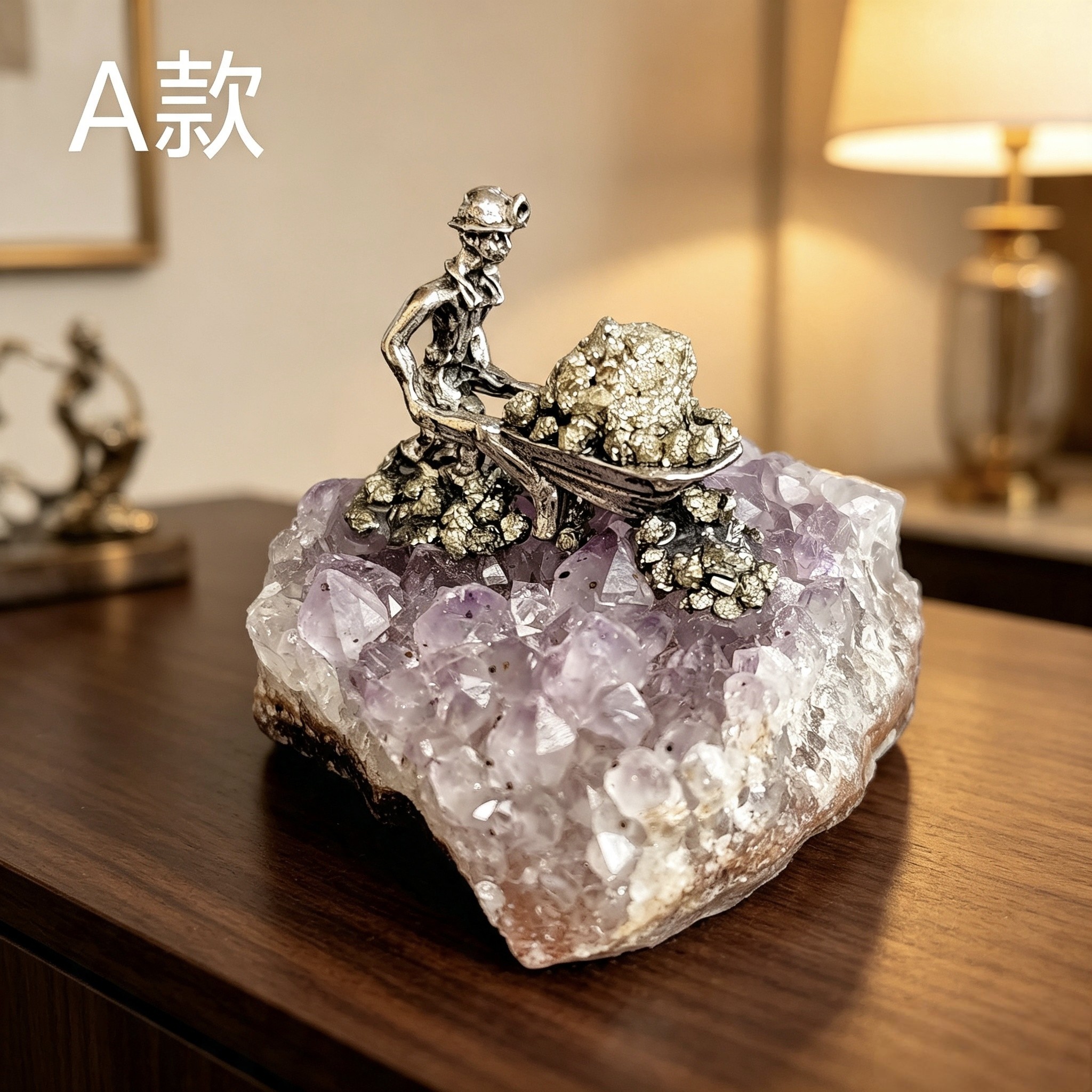 水晶矿工天然巴西紫水晶小人趣味摆件书房创意设计宝石之国盲盒潮