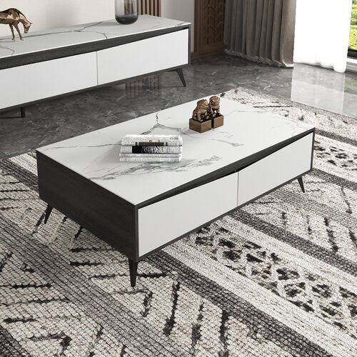 意式极简新型岩板茶几电视柜