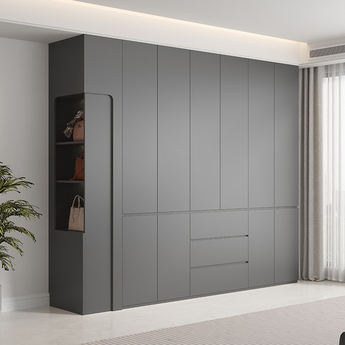 新款免拉手ENF级衣柜实木定制到顶分段式卧室家用现代简约大衣橱