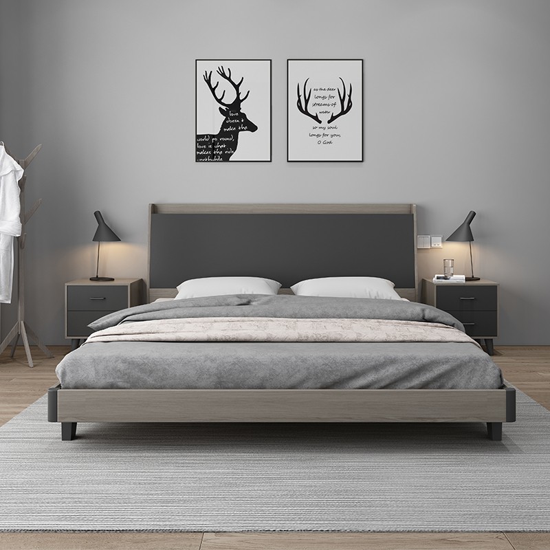 床现代简约1.8米双人主卧室大床1.5米床北欧风板式收纳高箱储物床