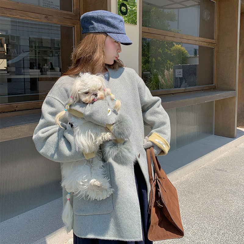 【档口有货】两色毛球围巾双面尼大衣2D122-2735-P265控388，女装毛呢外套，2D122