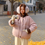 韩系chic粉色羽绒服女冬超火好看高级小众漂亮短款加厚面包服外套，女装羽绒服，2D122