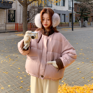 韩系chic粉色羽绒服女冬超火好看高级小众漂亮短款加厚面包服外套图片