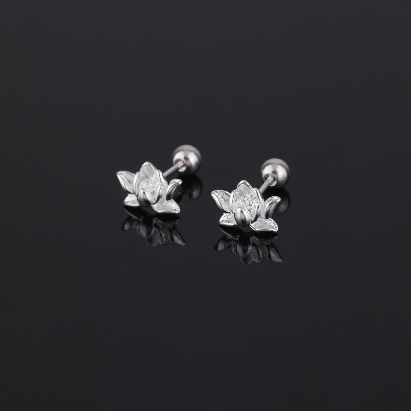 s925纯银莲花拧扣耳钉莲蓬耳环