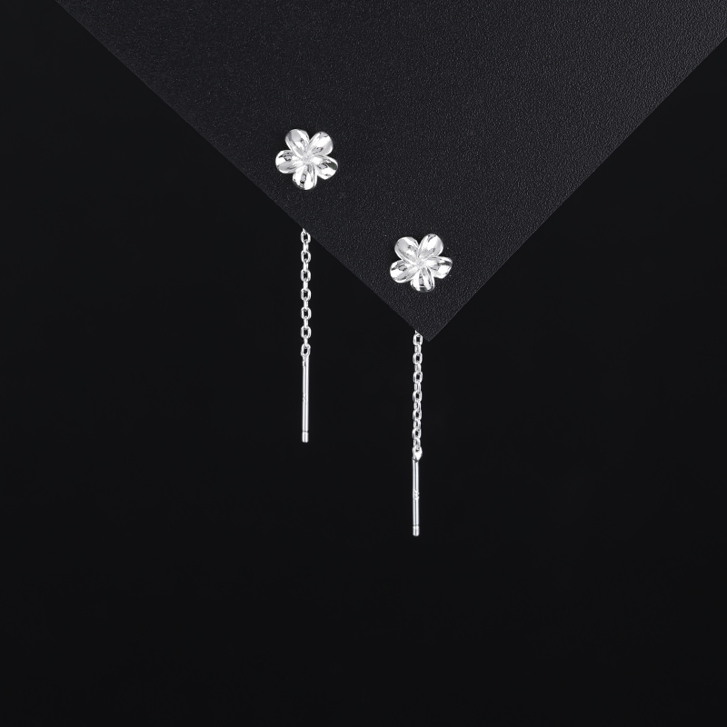 s925纯银栀子花耳线女流苏耳环