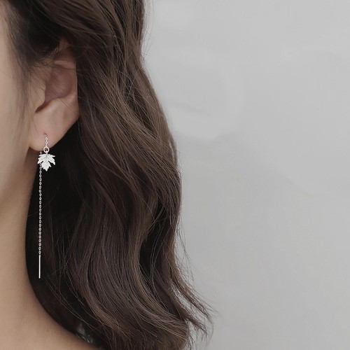 s925纯银枫叶耳线气质学生森系