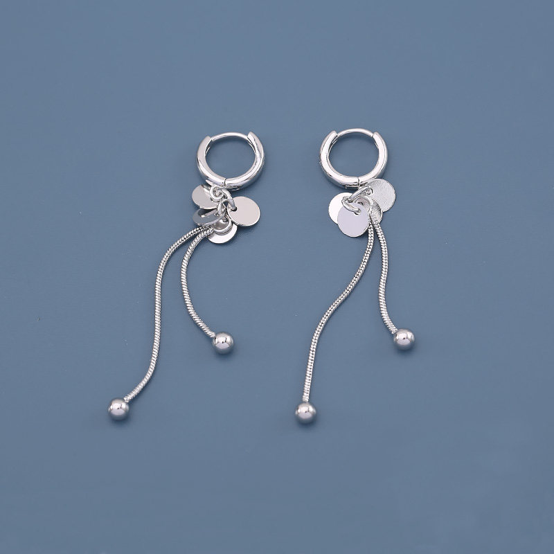 s925纯银圆片耳扣女小众圆圈流苏耳环气质2023年新款显脸瘦耳饰潮