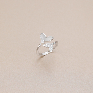 猫眼石鱼尾戒指女小众设计小清新ins潮开口食指戒可调节指环
