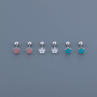 s925纯银彩色小花朵耳钉女可爱新款螺丝耳环拧扣设计感养耳洞耳饰