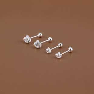 s925纯银如意结耳钉女拧扣螺丝耳环温柔复古气质小巧百搭耳饰潮