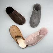 真羊毛拖鞋 秋冬简约皮毛一体拖鞋 轻便防滑加厚保暖居家棉拖男女款