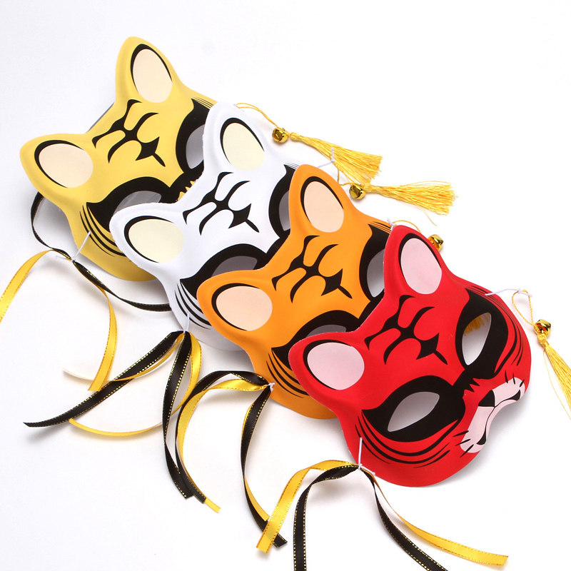 新款虎年老虎头面具半脸狐狸 狐狸猫虎头搞怪舞会整蛊复活节道具