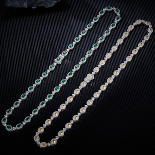 轻奢气质925纯银仿真祖母绿宝石黄钻石项链女奢华晚宴首饰珠宝女