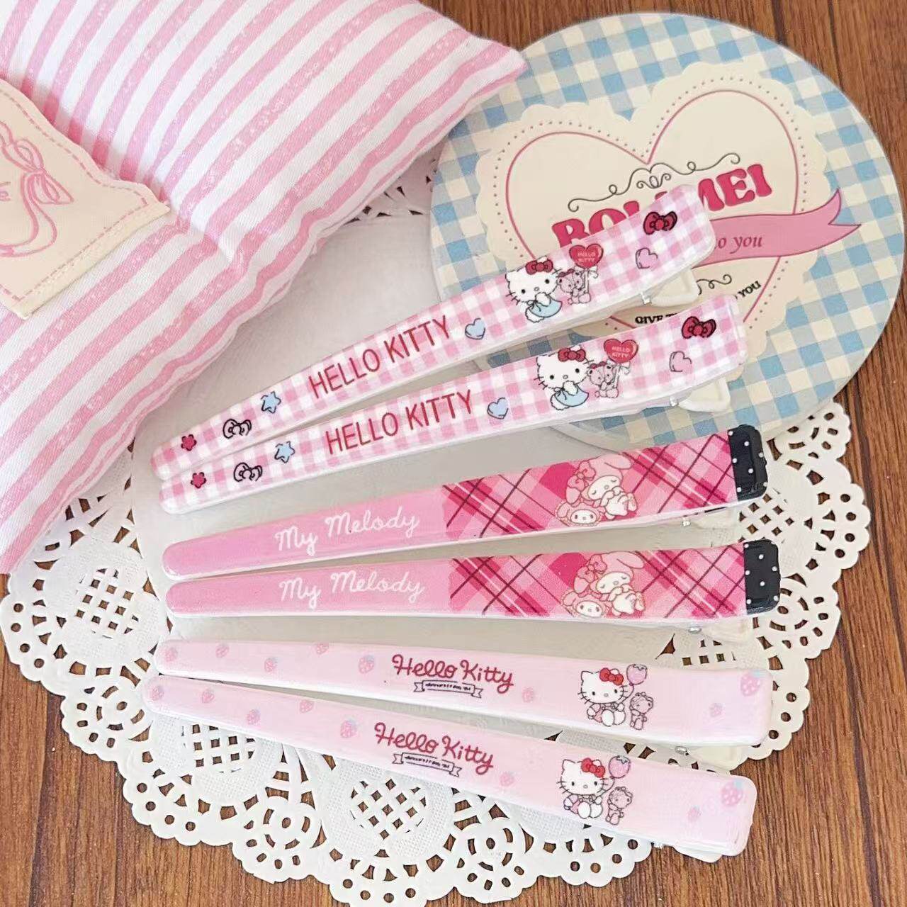 粉色格纹12.0cm大号化妆夹长方形卡通可爱发夹女甜美少色格子发饰