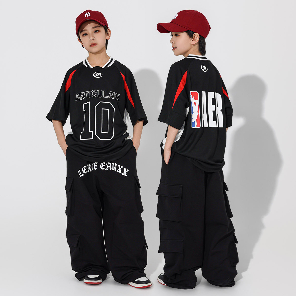 儿童街舞潮服套装男童拼接球衣少儿hiphop童装嘻哈潮牌街舞演出服