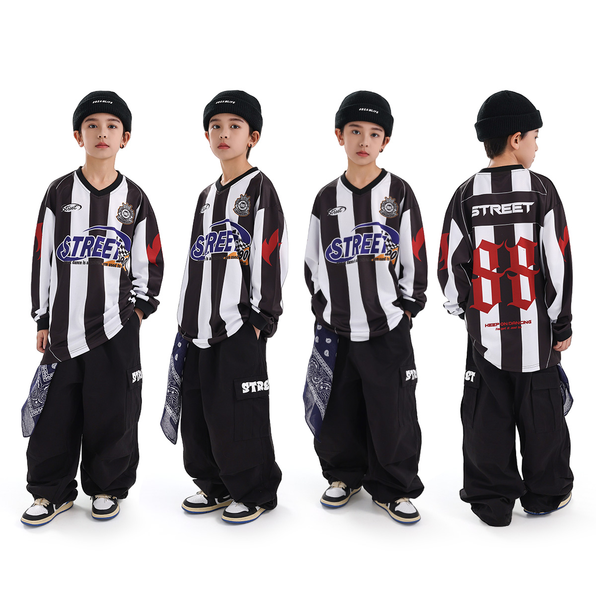 儿童街舞潮服套装男童条纹球衣少儿hiphop童装嘻哈潮牌街舞演出服