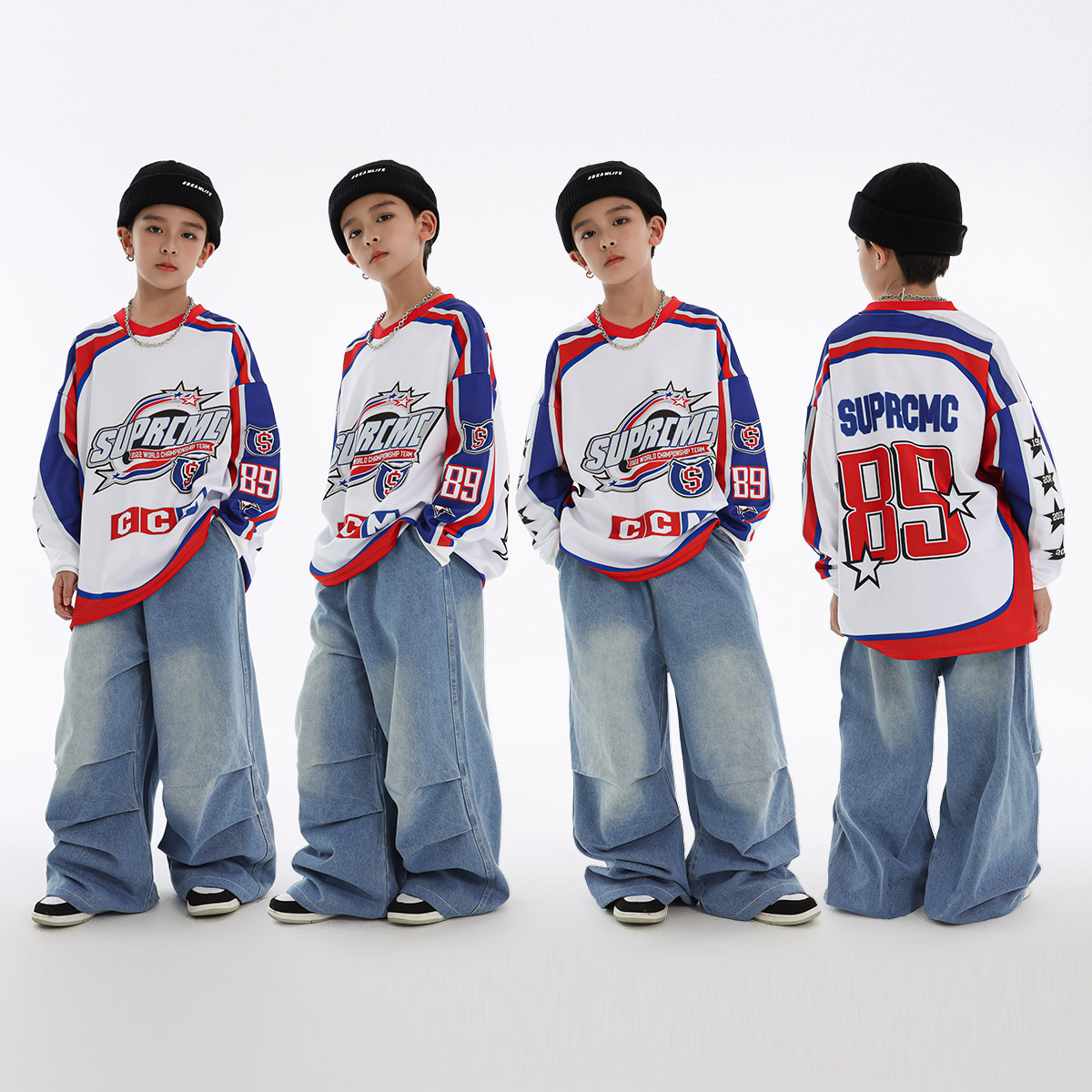 儿童街舞潮服套装男女童印花长袖裤子少儿hiphop嘻哈童装表演出服