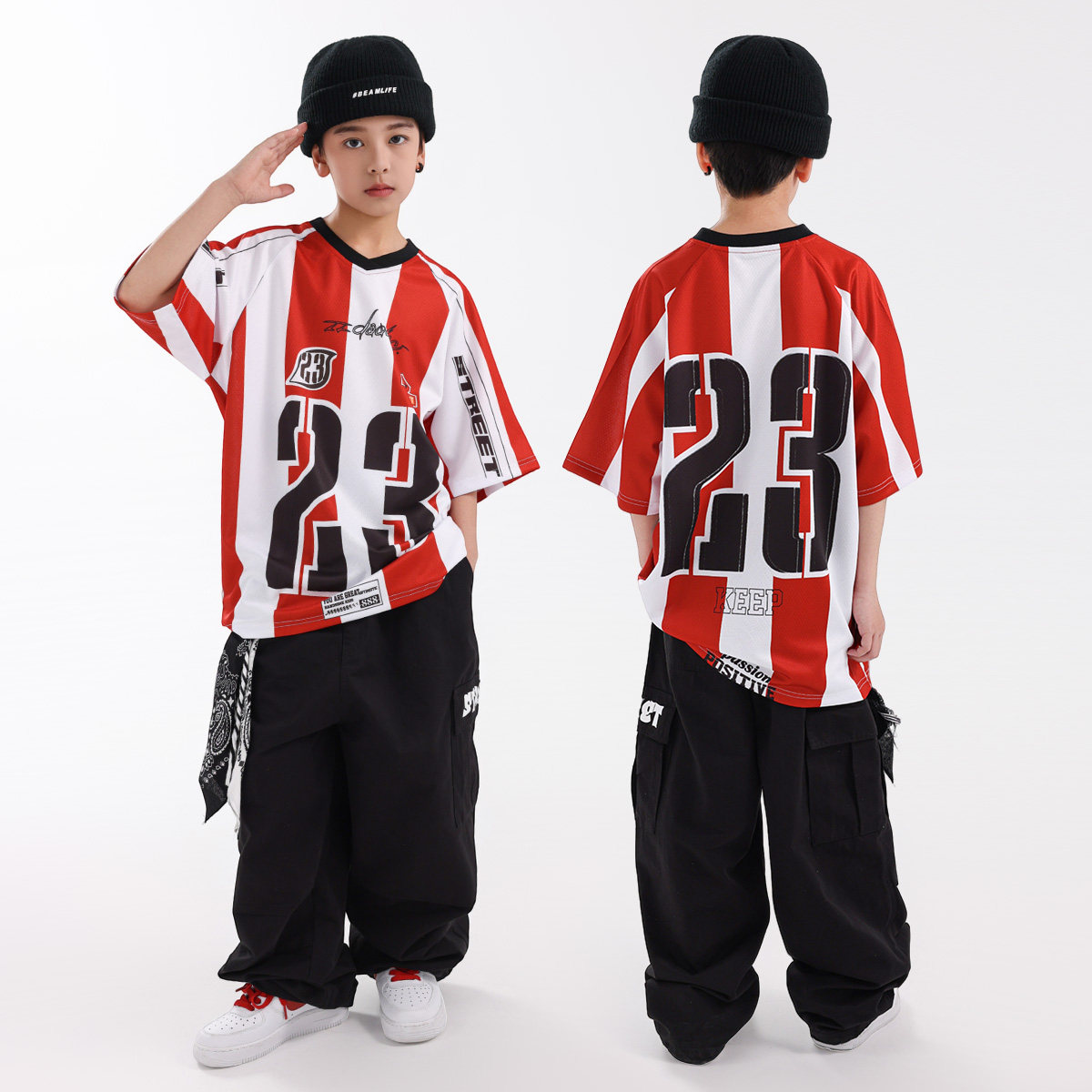 街舞儿童潮服表演出服酷帅球衣短袖少儿hiphop嘻哈男童街舞服套装