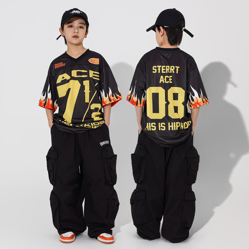 新款儿童街舞潮服套装男童帅气短袖少儿hiphop嘻哈童装街舞演出服