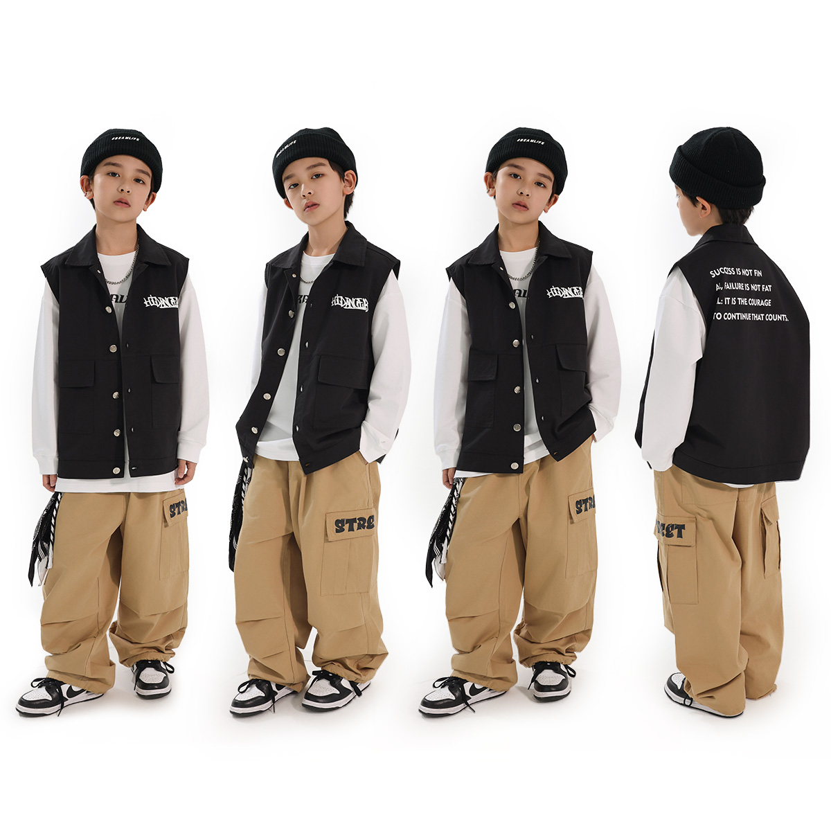 儿童街舞潮服套装男童宽松工装马甲少儿hiphop童装嘻哈街舞演出服