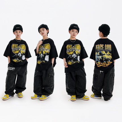 街舞儿童潮服表演出服纯棉短袖少儿hiphop夏季嘻哈男童街舞服套装