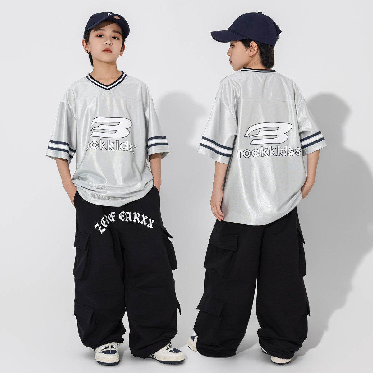 儿童街舞潮服套装男童帅气球衣短袖少儿hiphop童装嘻哈街舞演出服