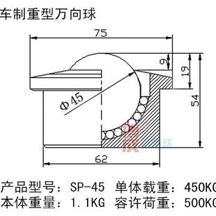 销法兰边重型万向球SP45万向球滚珠牛眼轴承输送球承载500KG厂