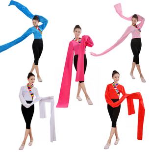 练功服连体民族舞长袖 藏族锅庄舞蹈水袖 演出服饰 藏族舞水袖 舞台装